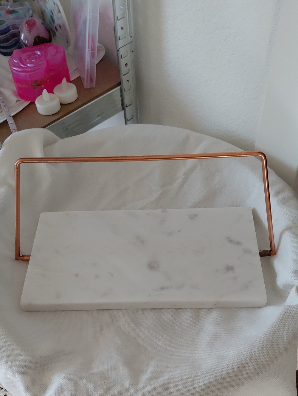 Marble & Copper Pastry Board - White Marble with Copper Handle